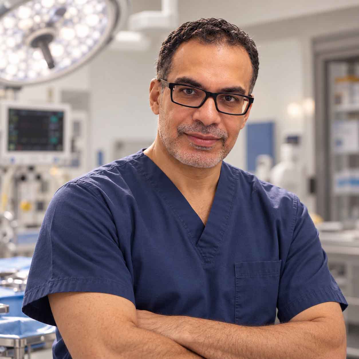 Dr Elsheikh in surgical scrubs in an operating theatre