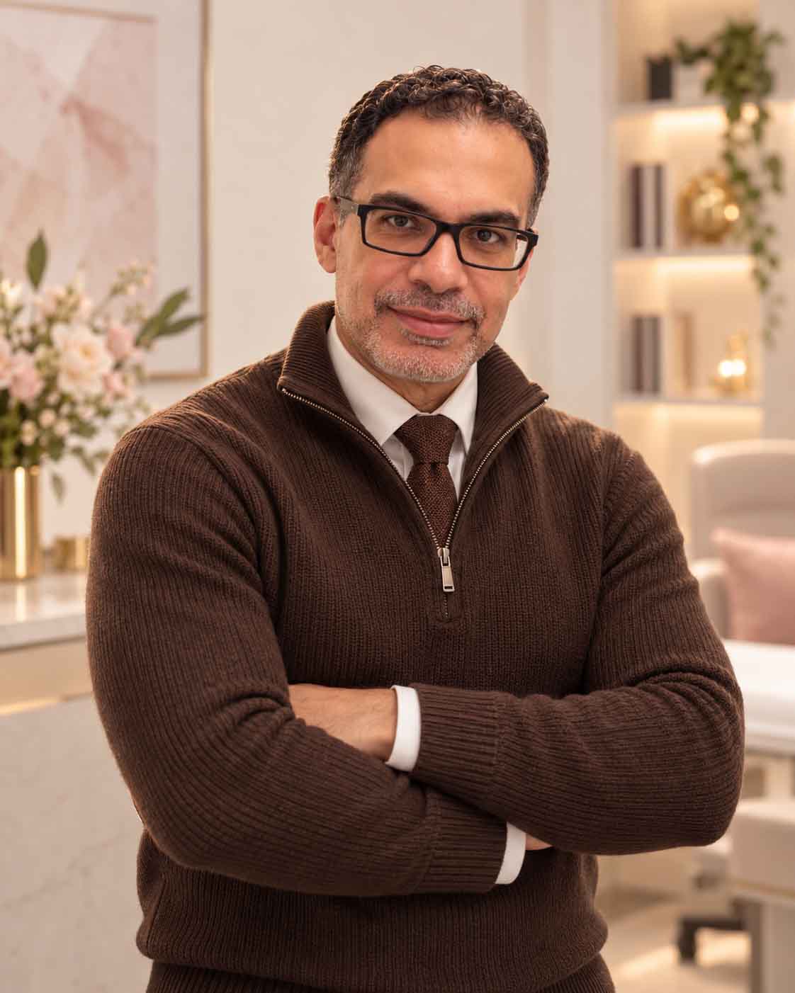 Dr Hossam Elsheikh standing with arms folded in his consulting room