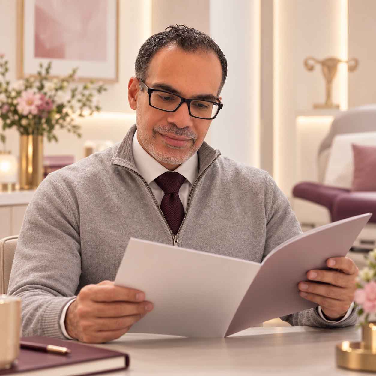 Dr Elsheikh reviewing results at his desk